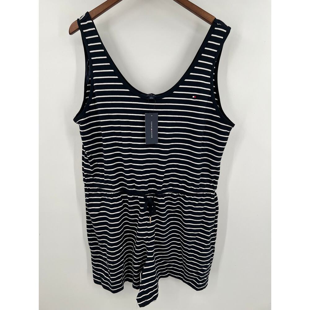 Tommy Hilfiger black and white stripe one piece women's tank romper size L NWT